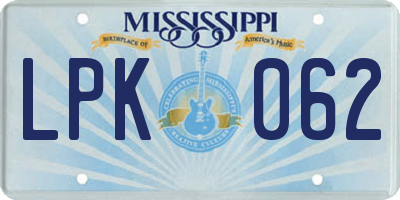 MS license plate LPK062