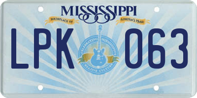 MS license plate LPK063