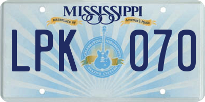 MS license plate LPK070