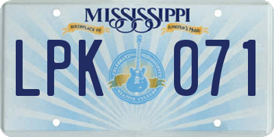 MS license plate LPK071