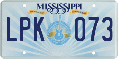 MS license plate LPK073