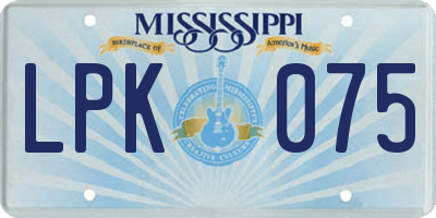 MS license plate LPK075