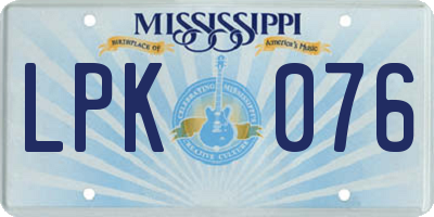 MS license plate LPK076