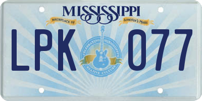 MS license plate LPK077
