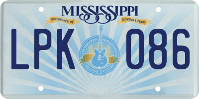 MS license plate LPK086