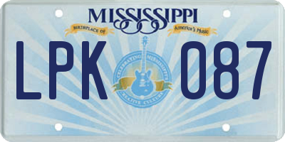 MS license plate LPK087