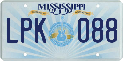 MS license plate LPK088