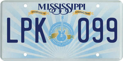 MS license plate LPK099