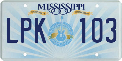 MS license plate LPK103