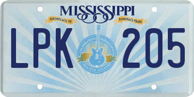 MS license plate LPK205