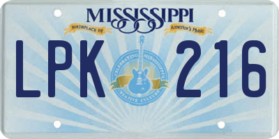 MS license plate LPK216