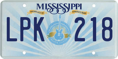 MS license plate LPK218