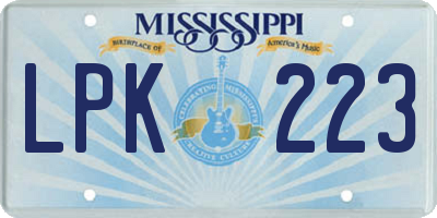 MS license plate LPK223