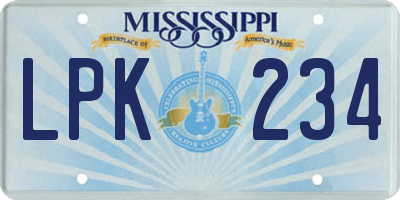 MS license plate LPK234