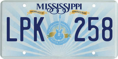 MS license plate LPK258