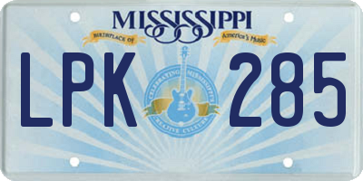 MS license plate LPK285