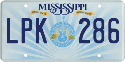 MS license plate LPK286