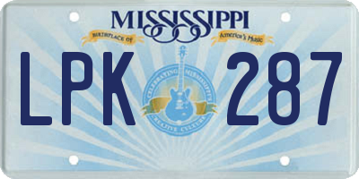 MS license plate LPK287