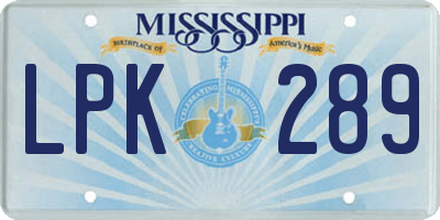 MS license plate LPK289