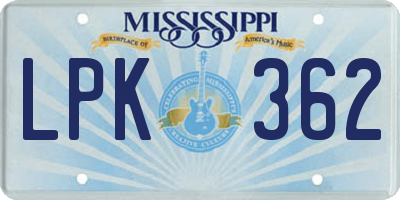 MS license plate LPK362