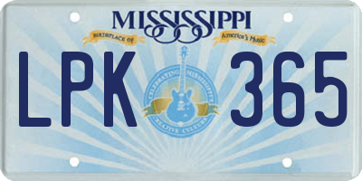MS license plate LPK365