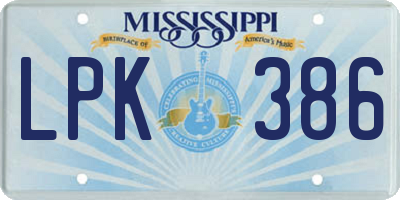 MS license plate LPK386
