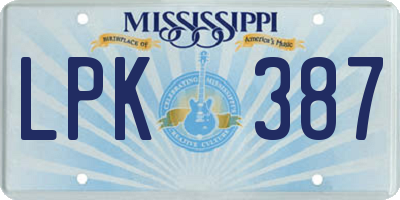 MS license plate LPK387