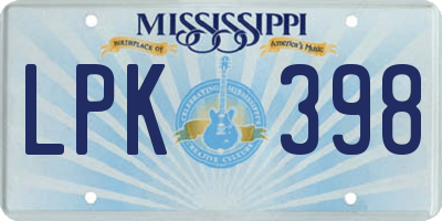 MS license plate LPK398