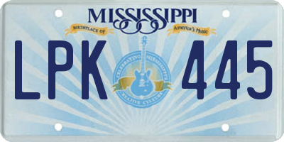 MS license plate LPK445