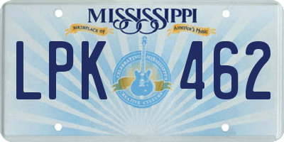 MS license plate LPK462
