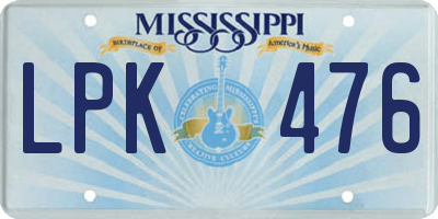MS license plate LPK476