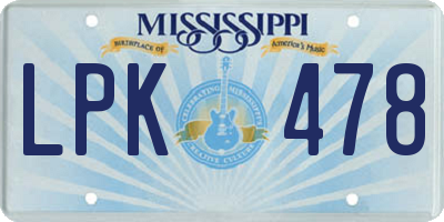 MS license plate LPK478