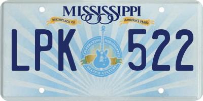 MS license plate LPK522