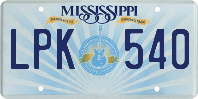 MS license plate LPK540