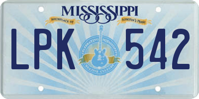 MS license plate LPK542