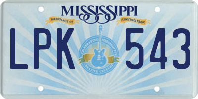 MS license plate LPK543