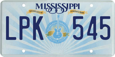 MS license plate LPK545