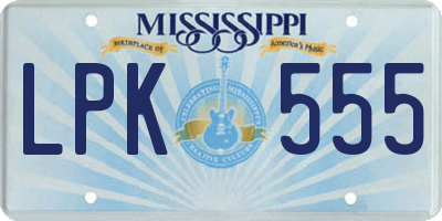 MS license plate LPK555