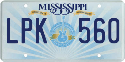 MS license plate LPK560