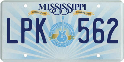 MS license plate LPK562