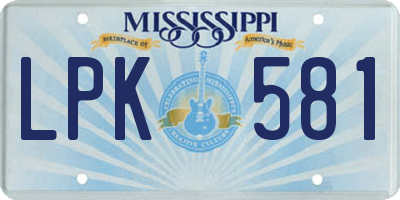 MS license plate LPK581