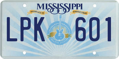 MS license plate LPK601