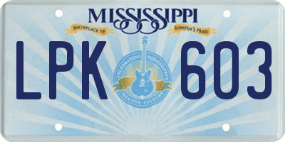 MS license plate LPK603