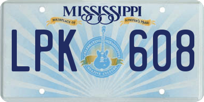 MS license plate LPK608