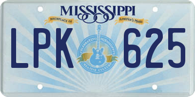 MS license plate LPK625
