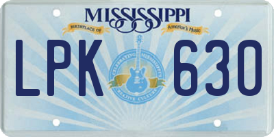 MS license plate LPK630