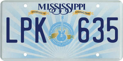 MS license plate LPK635