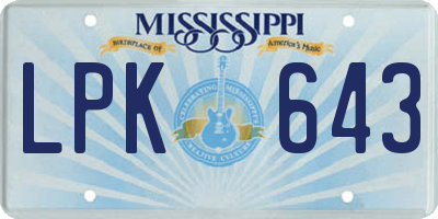 MS license plate LPK643