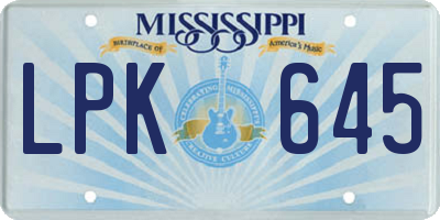 MS license plate LPK645