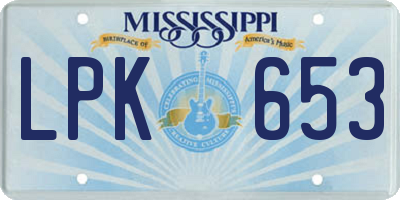 MS license plate LPK653